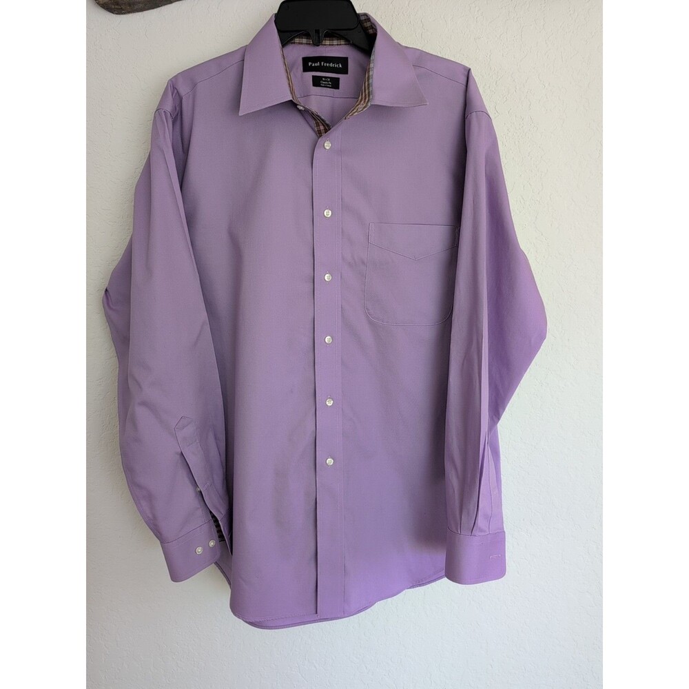 Paul Fredrick Non-Iron Cotton Dobby Purple Striped Long Sleeve Dress Shirt 16x34